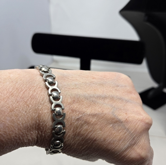 Vintage Mexican Taxco Sterling Silver Large Link  Loyalty Patience Bracelet - Picture 9 of 10